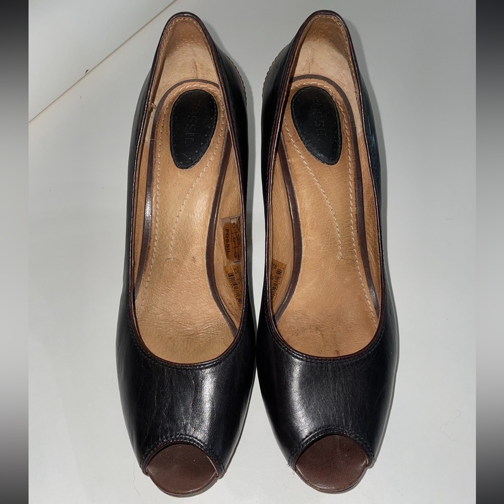Fossil Black Open-Toe High-Heels Size 9.5